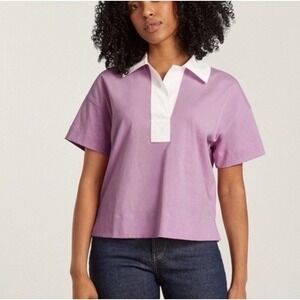 Everlane NWT Retro Jersey Polo Mauve Cotton Oversized Polo Size XXS